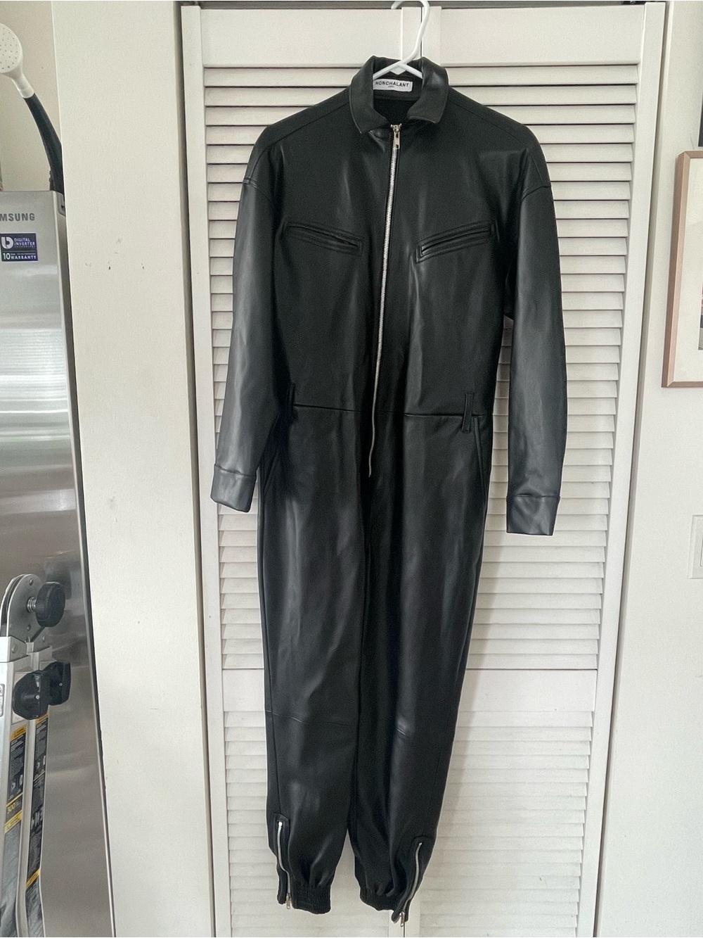 NONchalant Black Long Leather Zip Jumpsuit Jacket
